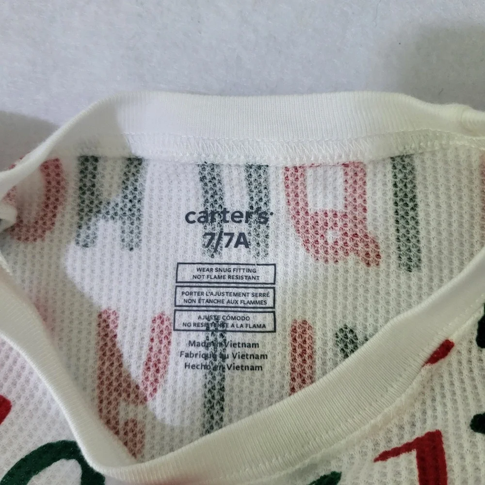 Carters Kids Holly Jolly Waffle Knit Thermal Pajama Set White Red Green Size 7